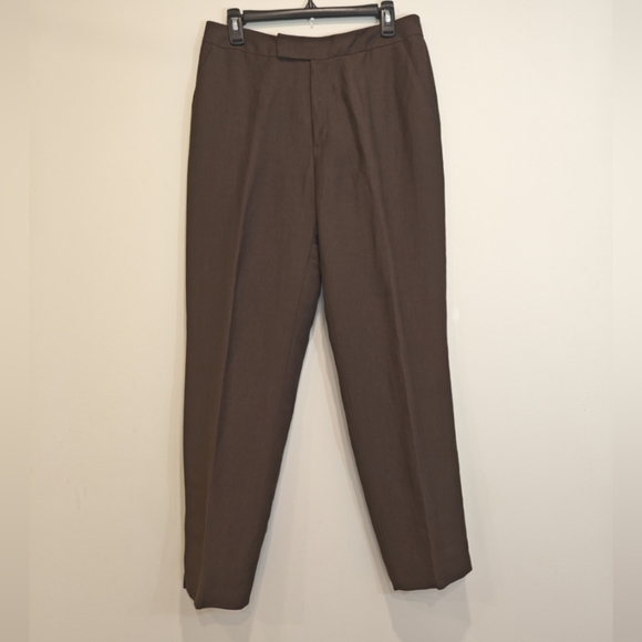 Dana Buchman Brown Women's Pleated Linen Trousers Pants Size 10 Travelers Crease - Picture 1 of 5